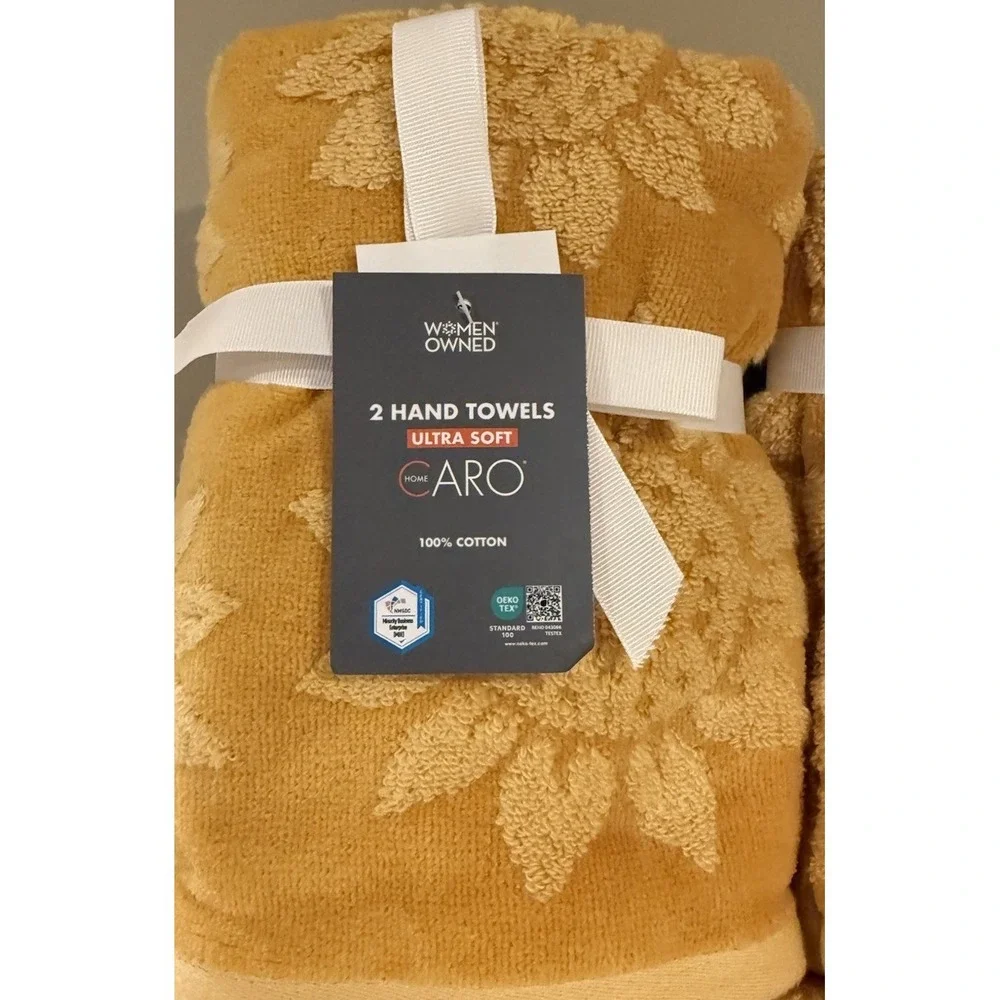 Set of 6 Caro (2) Bath (2) Hand (2) Finger Tip Towels Sunflower Mustard Yellow